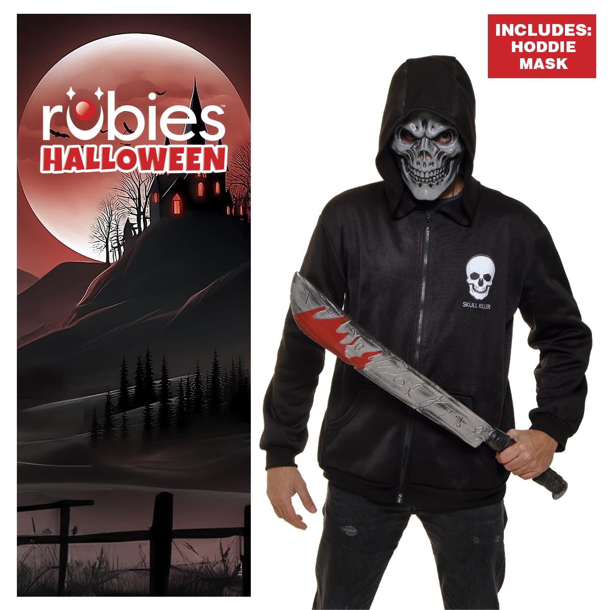 Disfraz Skull Killer para adulto, Set con Sudadera y máscara, Oficial Halloween, Carnaval, Fiestas