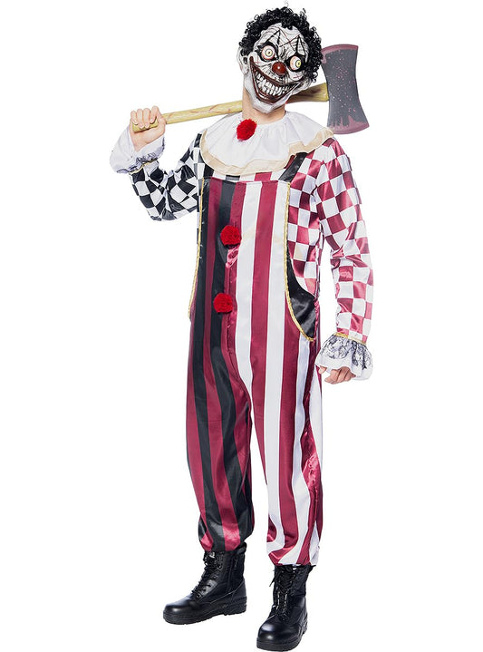 Disfraz de payaso terrorífico Premium para hombre, Incluye mono, camisa, gorguera y máscara con pelo, Payaso Asesino - Traje para adultos para fiestas, Carnaval y Halloween - Talla S