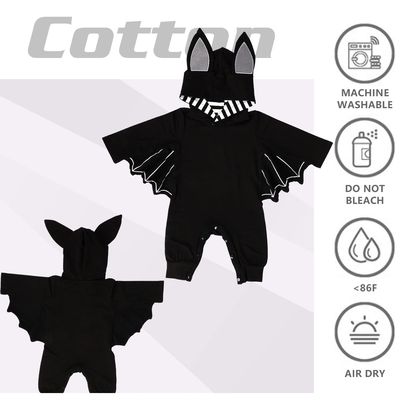 Disfraz Halloween Bebe, Divertido Conjunto de Traje de Murciélago con Capucha y Sombrero de Orejas Como Disfraces de Halloween para Recién Nacidos de 0-18 meses