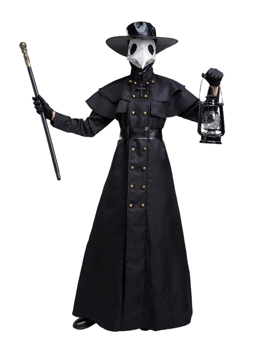 Disfraz medieval steampunk de médico de la peste negra para hombre, disfraz de médico para Halloween con juego de accesorios, color negro, talla S