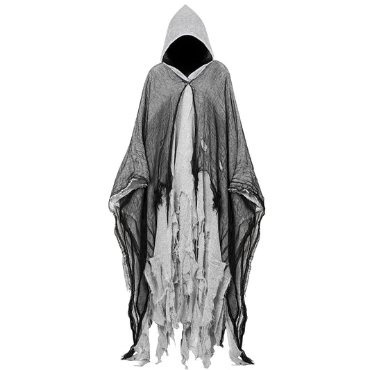 Disfraz Halloween Hombre Terror: Fantasma Costume Halloween Capa con Capucha - Disfraz Grim Reaper Bruja Fantasma para Adulto Hombre Mujer (Gris)