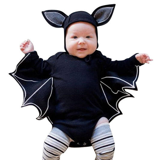 Disfraz de bebé recién nacido neutro recién nacido bebé niño niña traje negro murciélago manga larga pelele body con gorros ropa, Negro , 3-6 meses