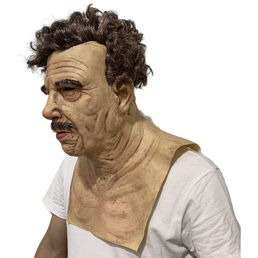 Máscara de Terror para Hombres Viejos de Halloween, Máscara de Cara Humana Realista Espeluznante, Máscara de Látex Antiarrugas para Adultos, Máscara para Hombre y Mujer, (B)