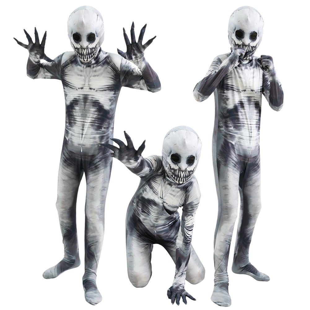 Disfraz Esqueleto Niño, Jumpsuit con Esqueleto con Máscara 3D Extraíble, Disfraz Halloween Niño, Disfraz de Esqueleto para Niños, Traje Esqueleto Niño para Halloween Carnaval Navidad, S