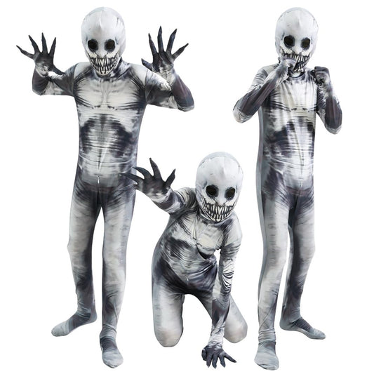 Disfraz Esqueleto Niño, Jumpsuit con Esqueleto con Máscara 3D Extraíble, Disfraz Halloween Niño, Disfraz de Esqueleto para Niños, Traje Esqueleto Niño para Halloween Carnaval Navidad, S