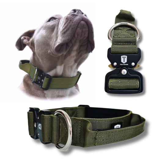 Collar Táctico para Perro Mediano y Grande - Acolchado con asa, Hebilla de Liberación Rápida y Ancho Antiahogamiento - Collar de Entrenamiento para Todo Tipo de Perros - Verde L