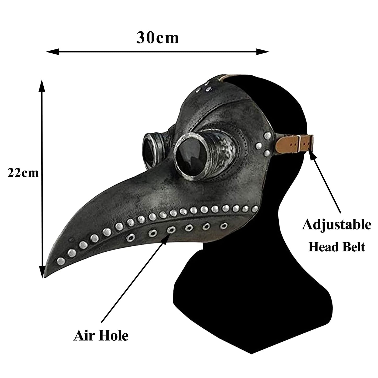Disfraz MáScara de Pico Halloween,Falsa Piel Plaga Doctor MáScara,MéDico de Peste Pico de PáJaro de Nariz Larga,Accesorios de Disfraces Steampunk para Carnaval de Fiesta para Adultos