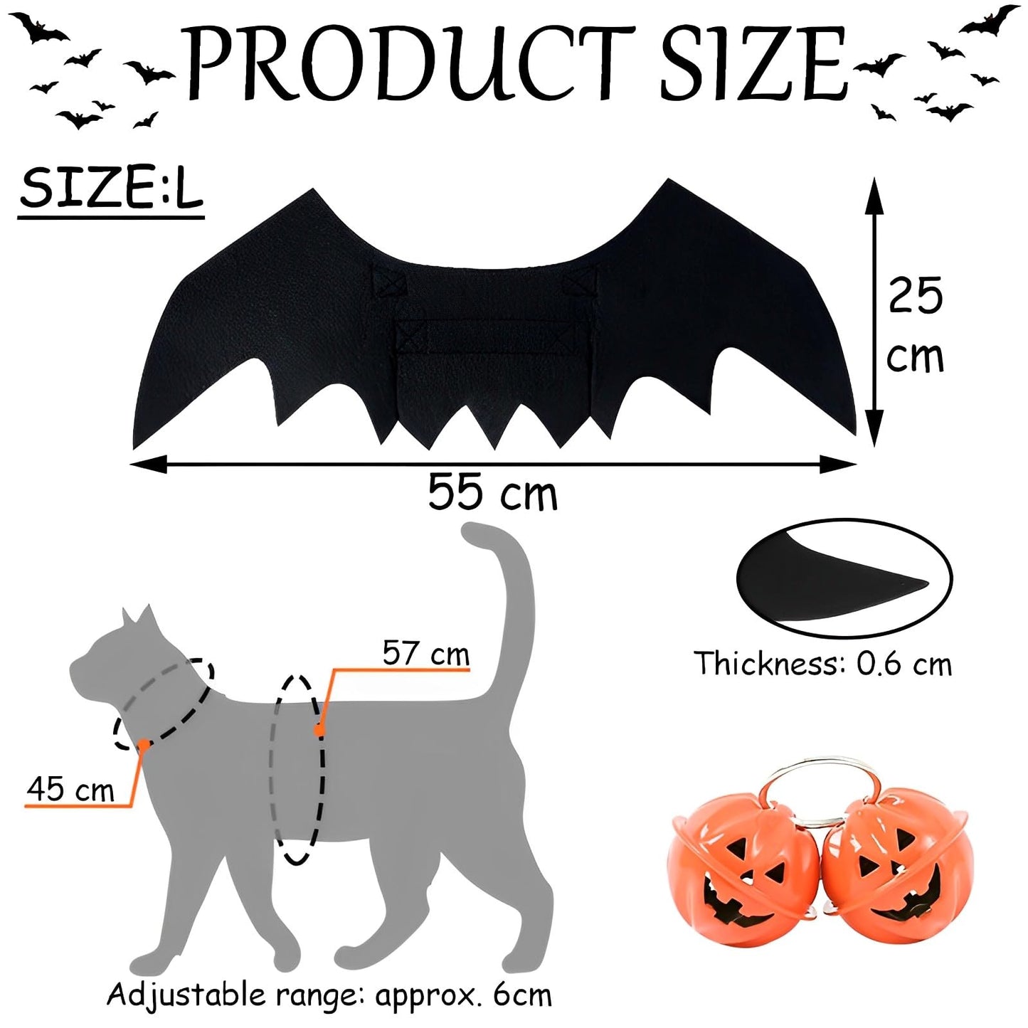 TFSZE Alas De Murciélago De Mascotas,Disfraz De Perro De Murciélago De Halloween, con Campanas De Calabaza,Alas De Perro,Halloween Gato Alas Ajustable,Adecuado para Juegos De rol-Talla L