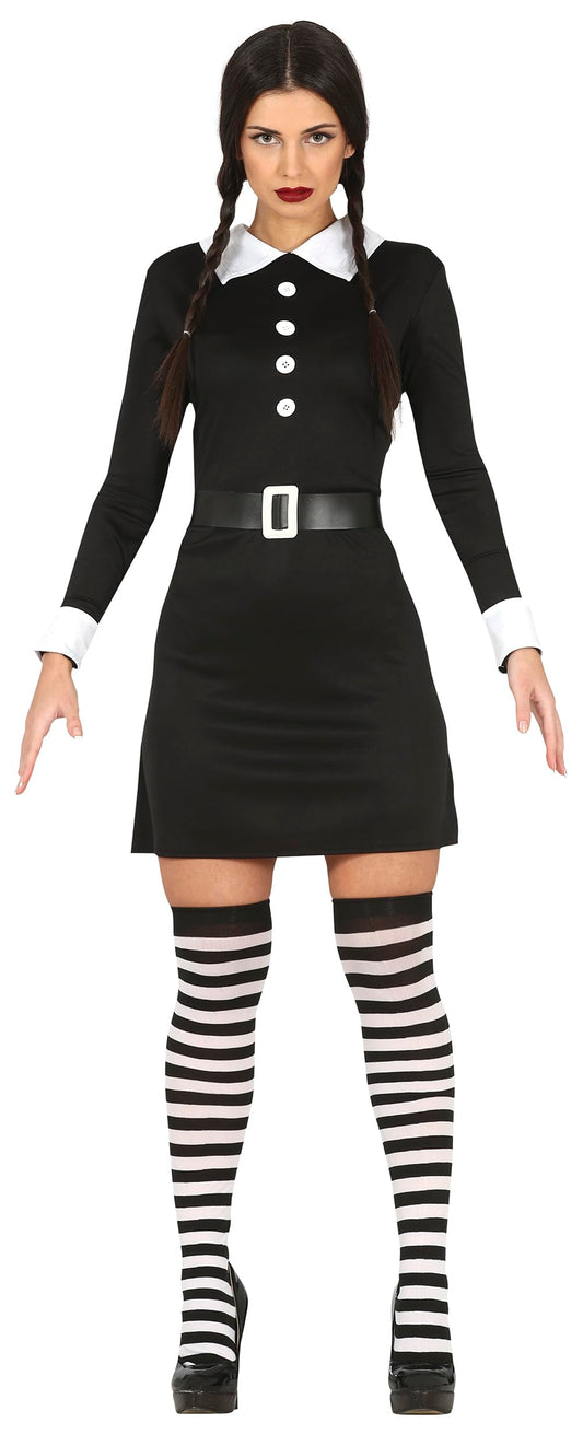 Disfraz Mirecoles de Jueves Chica de Familia Gótica - Vestido Negro Corto para Mujer Adulta Talla S 36-38