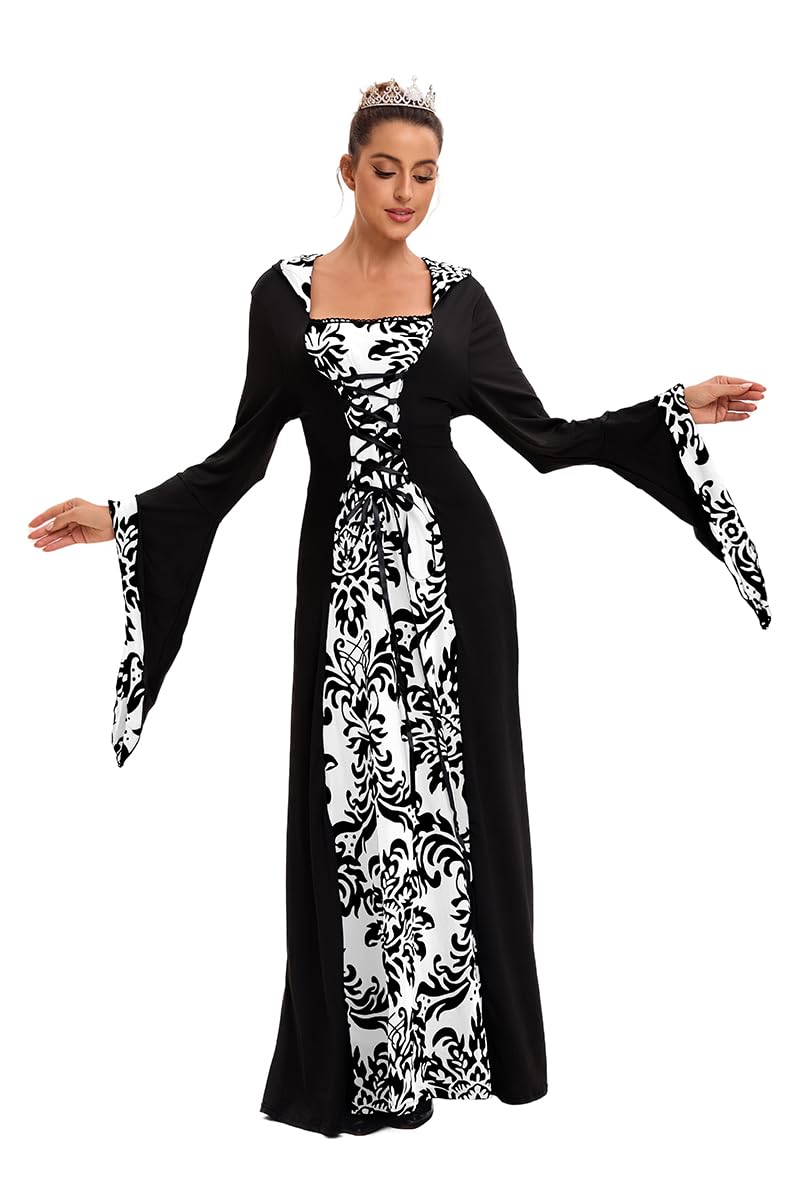 Feynman Ropa gótica para mujer, vestido medieval estilo vintage largo hasta el suelo, vestido de princesa renacentista, cintura sujeta y capucha. Para cosplay, fiesta, Halloween, carnaval