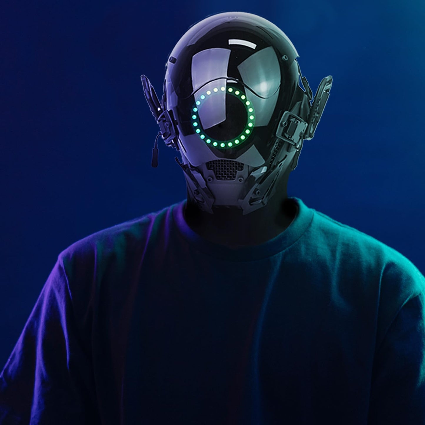 Marikito Máscara punk para hombre, máscara de neón brillante LED de ciencia ficción, perfecta para cosplay