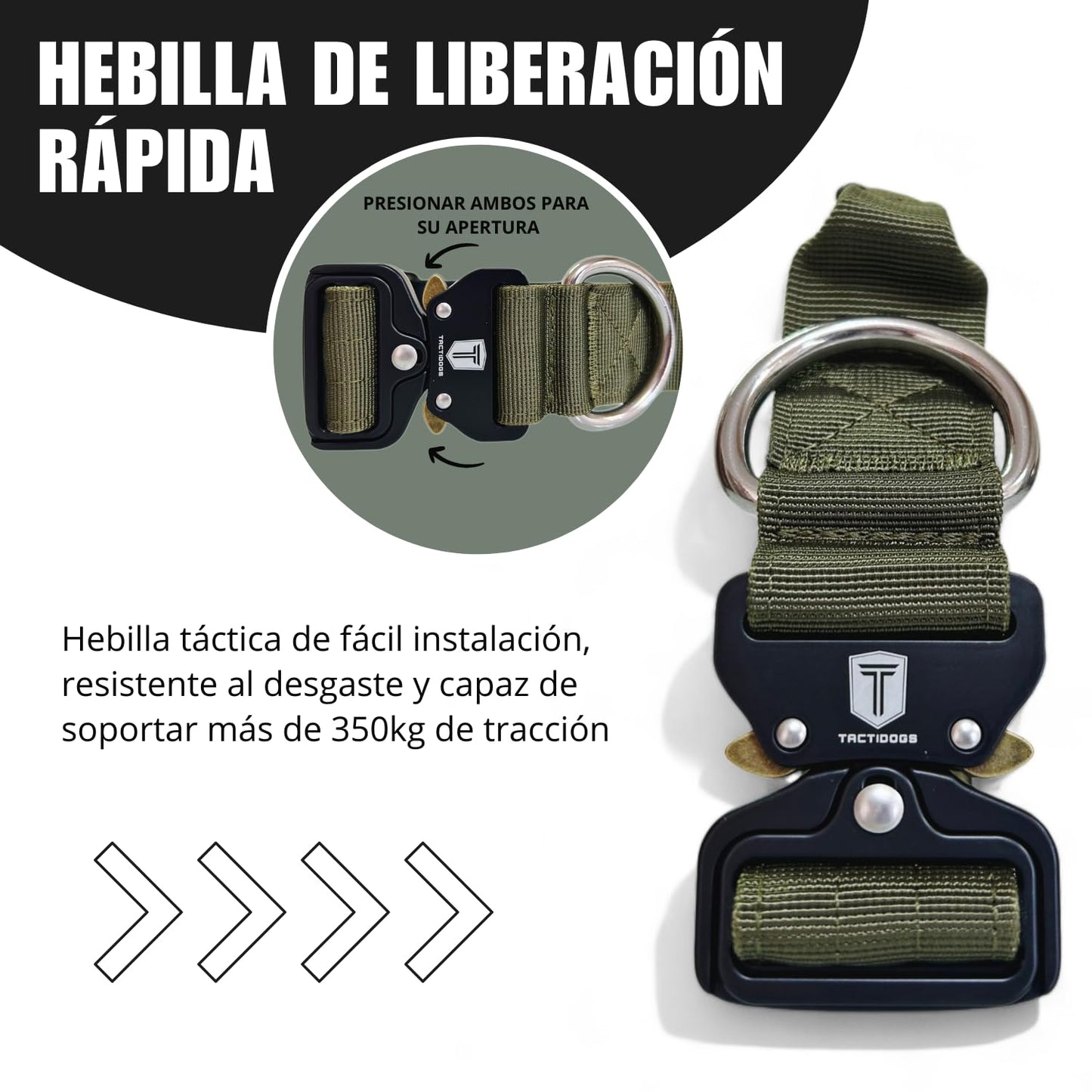 Collar Táctico para Perro Mediano y Grande - Acolchado con asa, Hebilla de Liberación Rápida y Ancho Antiahogamiento - Collar de Entrenamiento para Todo Tipo de Perros - Verde L