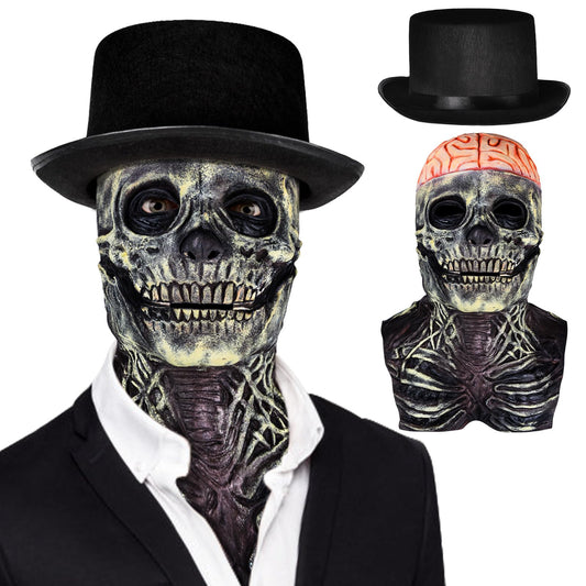 Disfraz Máscara de Calavera de Halloween, Casco de Esqueleto de Cabeza Completa, con Mandíbula Móvil, Máscaras de Terror Espeluznantes para Cosplays.