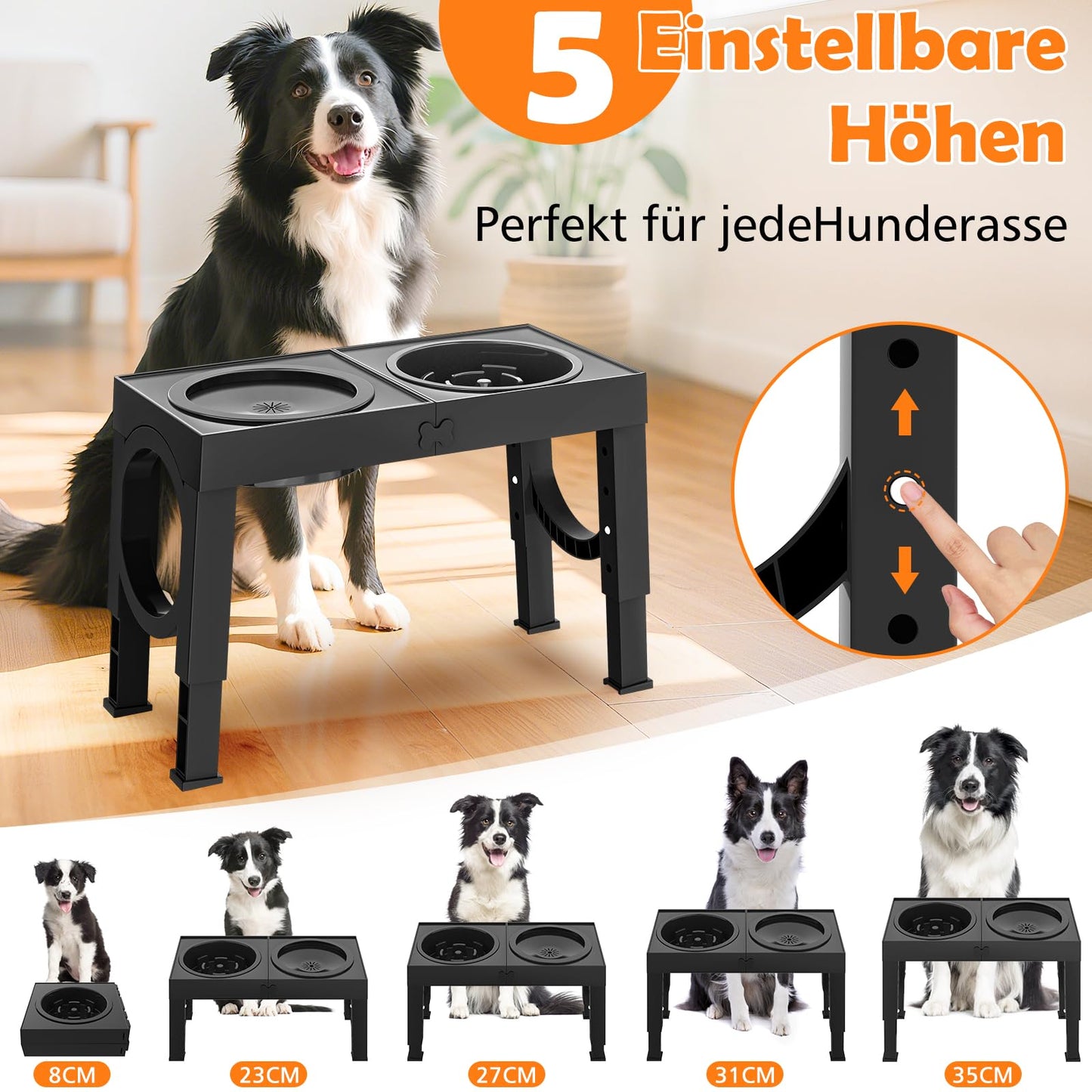 X XBEN 3-in-1 Comedero Perro Elevado de 5 Alturas Ajustables, 1,4L Bebedero Perro Antigoteo, 1L Comedero Antivoracidad,Comederos Elevados para Medianos y Grandes,Plegable y Antideslizante