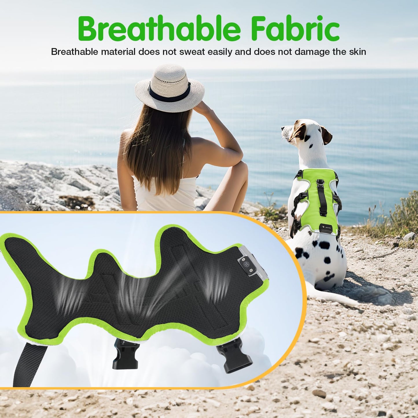 Arnés Recargable para Perro Iluminado, Arnés de 3 Puntos para Perros Medianos y Grandes, Recargable con 4 Correas Ajustables, 3 Modos, Impermeable para Caminar por la Noche, Lluvia, Verde-L