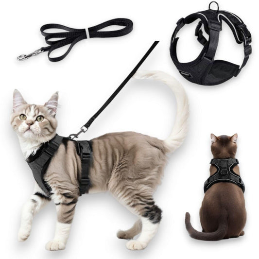 Arnes para Gatos, con Correa de 150cm, Antiescape, Cómodo y Reflectante, Fabricado en Malla Transpirable Suave, Arnes Gato, Cosas para Gatos, arnes Gato Pequeño. (XS, Negro)