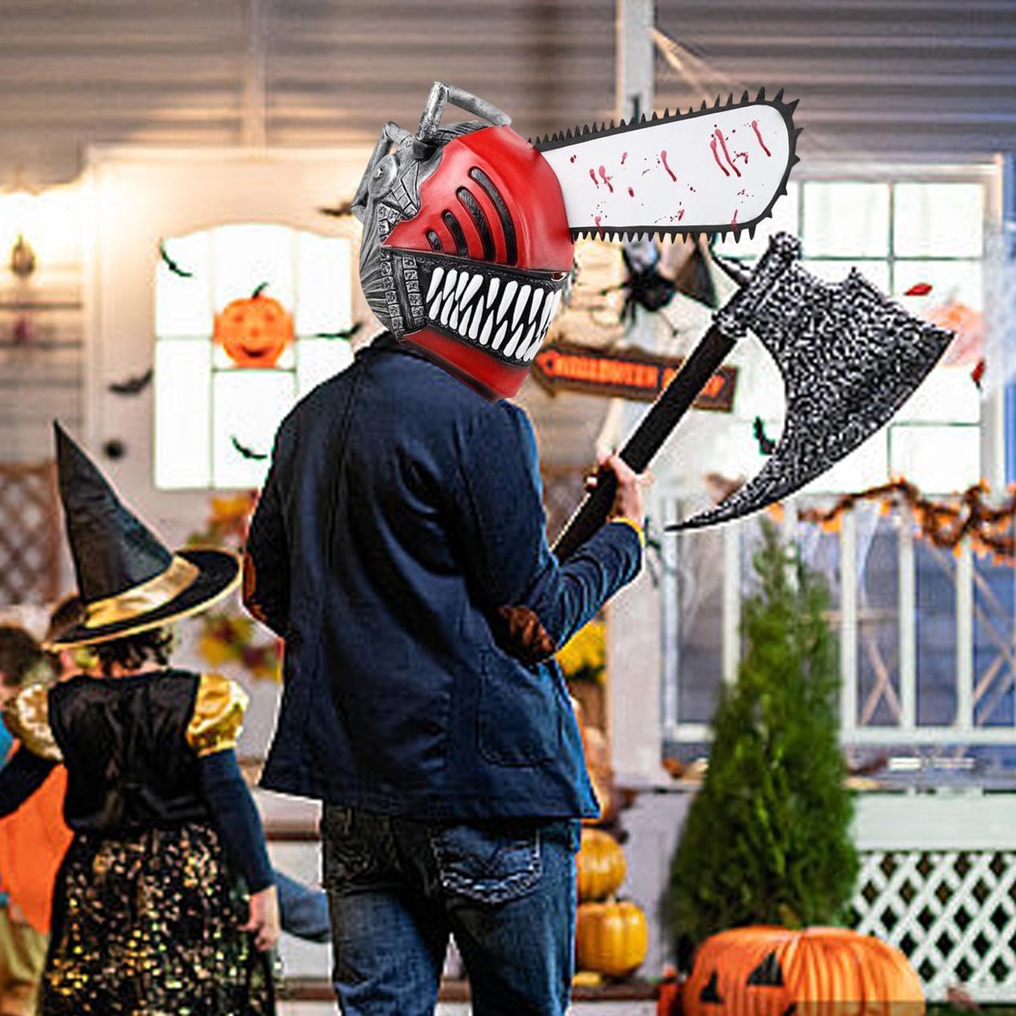 Máscaras de hombre de motosierra, cubierta facial de motosierra de anime, cubierta de cara de mascarada, máscara de látex para motosierra, elegante máscara de Halloween, para carnaval, bailes de