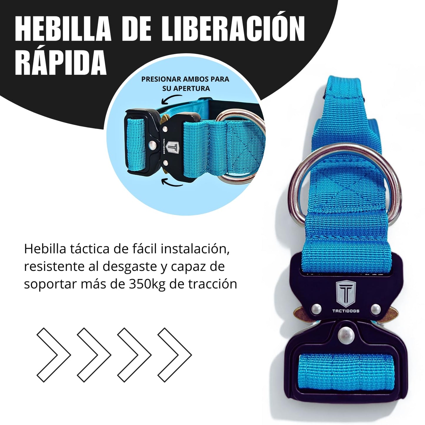 Collar Táctico para Perro Mediano y Grande - Acolchado con asa, Hebilla de Liberación Rápida y Ancho Antiahogamiento - Collar de Entrenamiento para Todo Tipo de Perros - Azul M