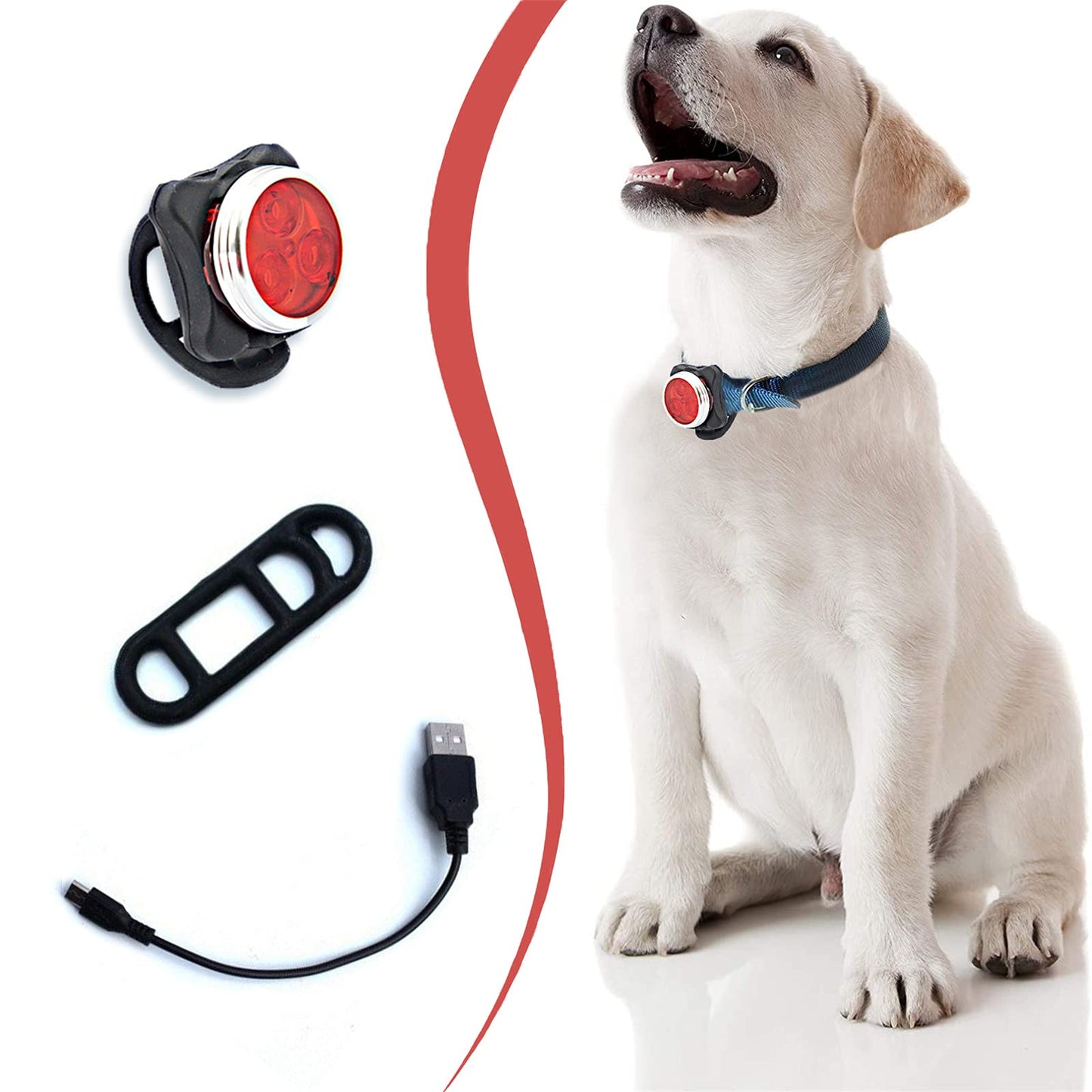 MZFANG - Collar de perro luminoso LED, colgante luminoso para perro, lámpara intermitente, luz de gato, collar de luz de seguridad, impermeable, 4 modos de parpadeo, USB, recargable, color rojo