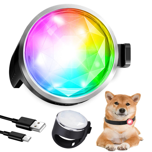 Tubasion Colgante de Luz USB-C Recargable para Collar de Perro - 7 Colores, Intermitente, Silicona, IP65 Impermeable - para Paseos Nocturnos