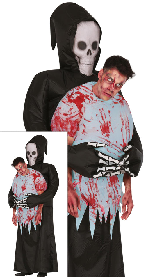 Disfraz Hinchable Llévame a la Tumba para Hombre - Disfraz de Parca llevando un Muerto - Disfraces de Halloween para Hombre Talla Adulto L