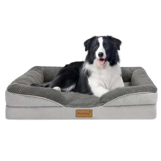 Nepfaivy Cama grande impermeable para perro, ortopédica con cojines de almohada, 91 x 68 cm, sofá cama grande suave para perros con fundas extraíbles y lavables, color gris oscuro