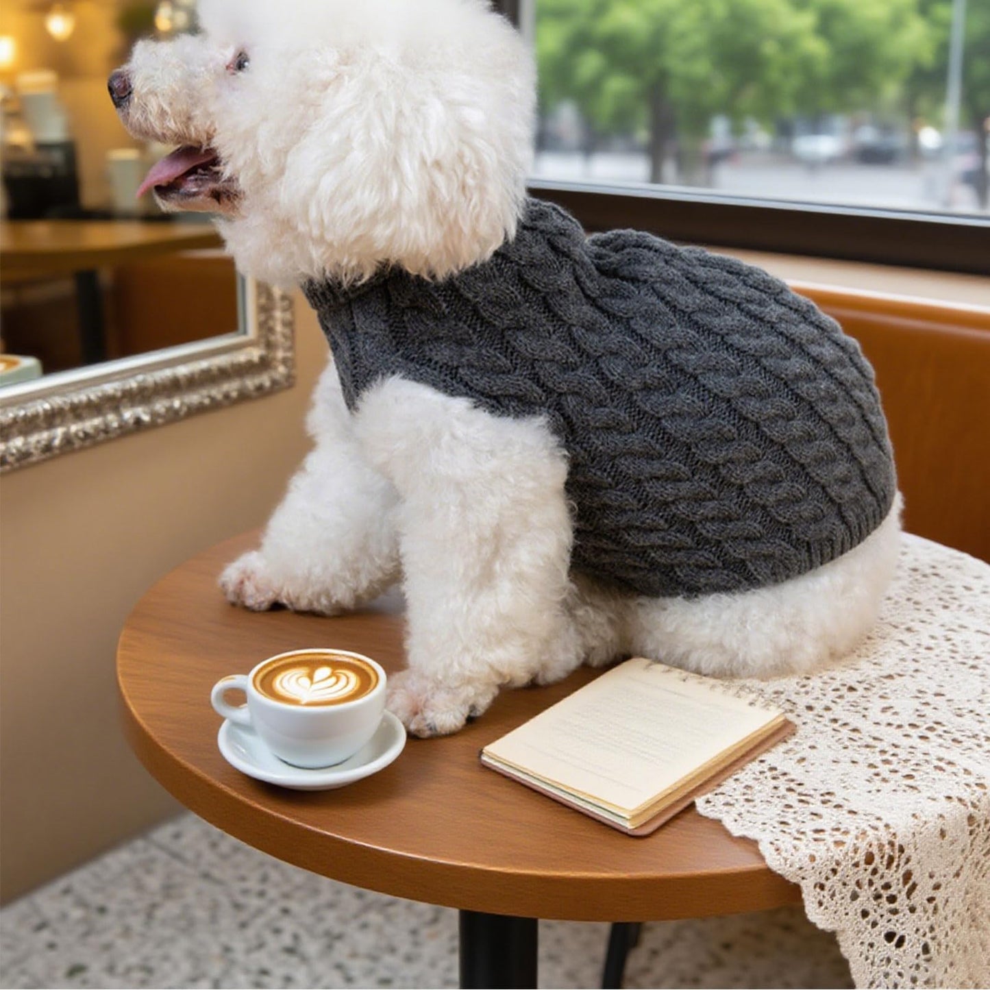 Abrigo Suéter para perros, 2 unidades, cuello alto, jersey de punto de invierno, cálido, suave, elástico, ropa para perros pequeños, medianos y grandes, cachorros, gatos, juego en gris y marrón (M)