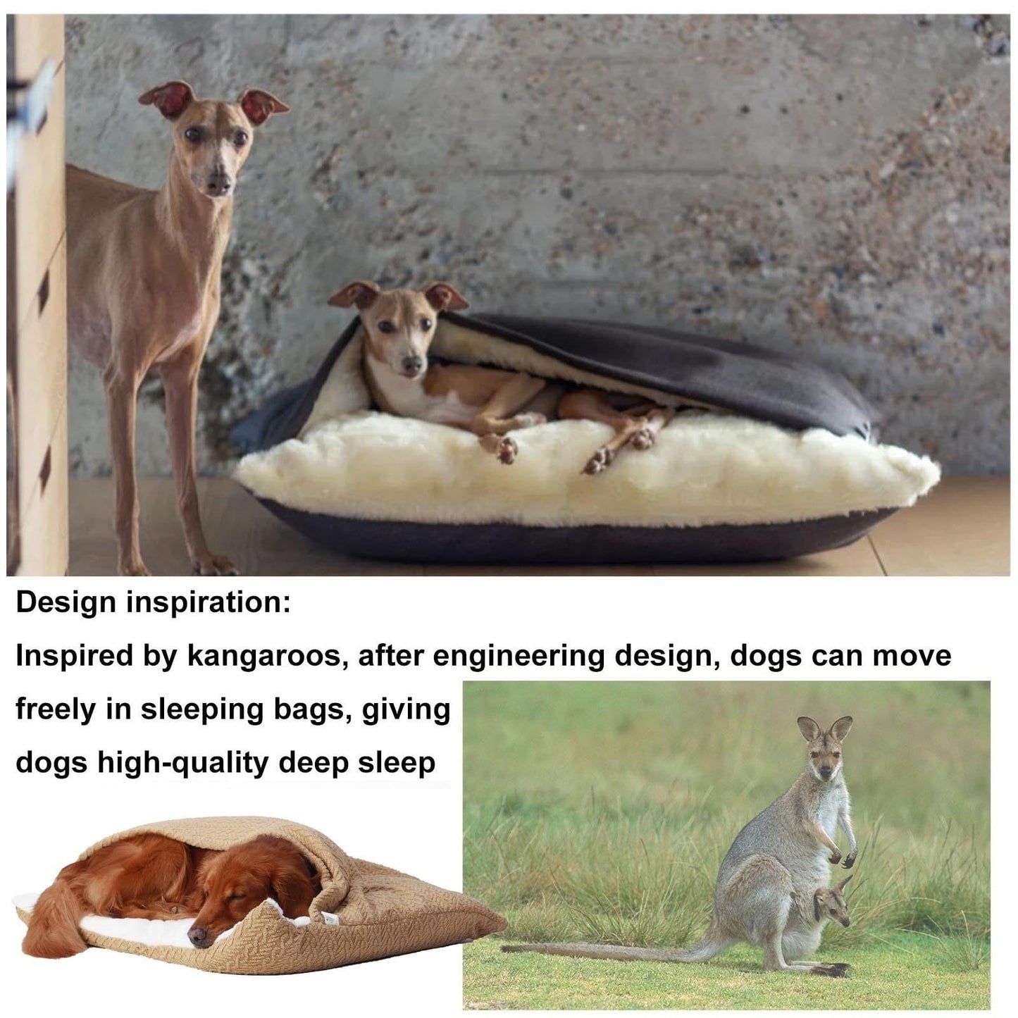 Cama Perro con Manta, Cama Ortopédica Perro/Gato con Capucha Manta, Sacos de Dormir del Perro Extraíble para Mascotas Pequeñas y Medianas, Lavable(Beige,50 * 40 * 18 cm)