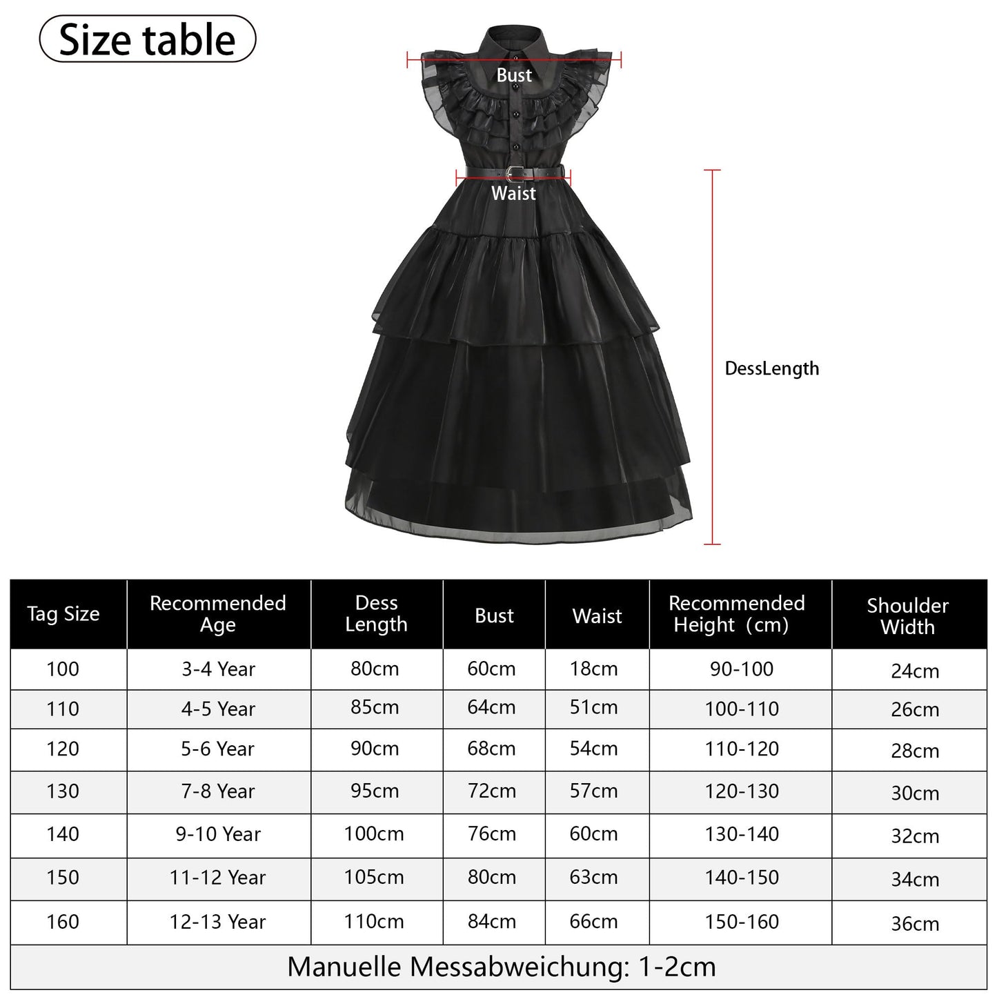 NuGeriAZ Wednesday Costume Kids Wednesday Costume Girl Wednesday Dress Wednesday Costume Halloween Christmas Carnival Black Friday