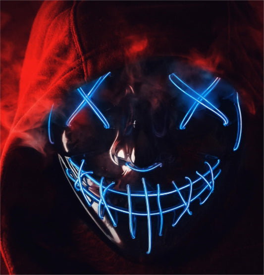 Disfraz Máscara led de Halloween Purge azul, máscara de disfraz con control para Halloween, carnaval y como disfraz para hombres y mujeres, colores a elegir