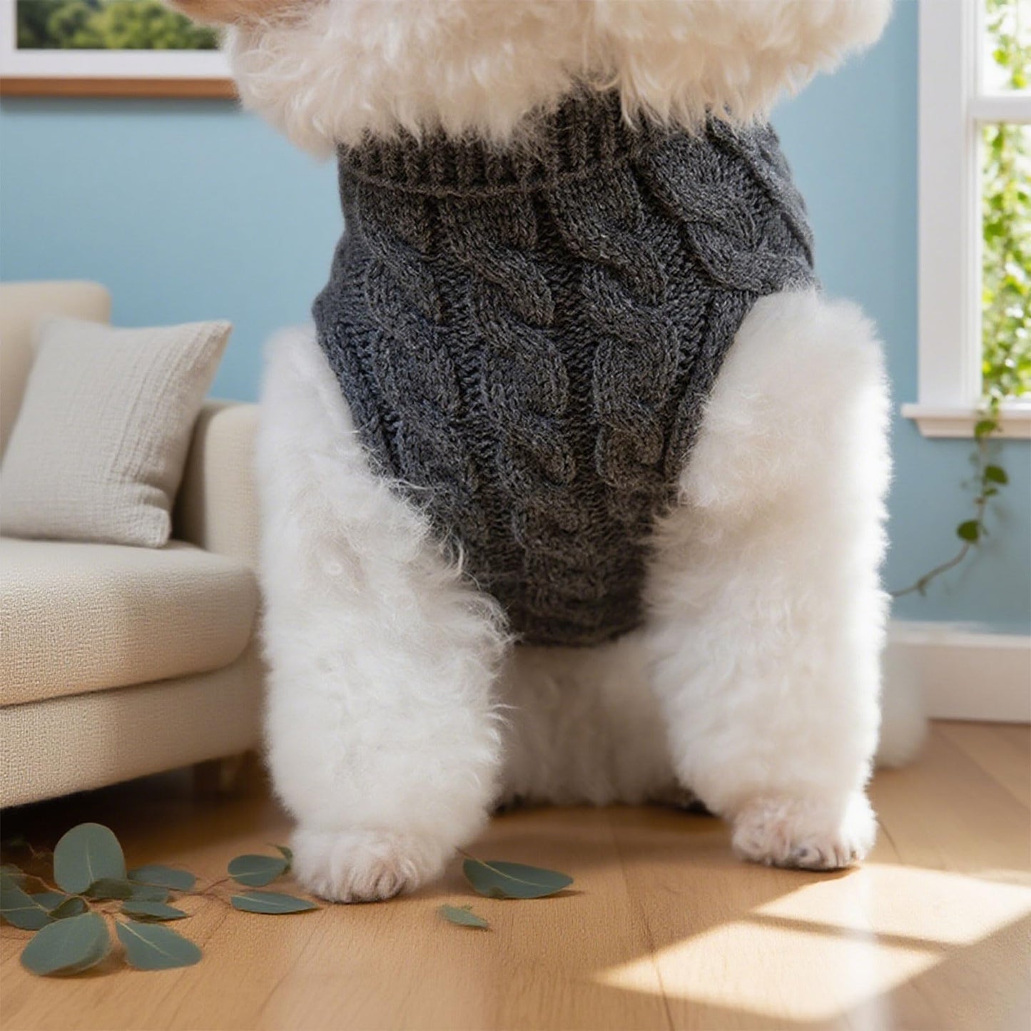 Abrigo Suéter para perros, 2 unidades, cuello alto, jersey de punto de invierno, cálido, suave, elástico, ropa para perros pequeños, medianos y grandes, cachorros, gatos, juego en gris y marrón (M)