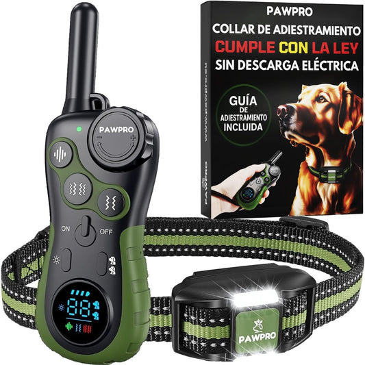 PAWPRO Collar de Adiestramiento, Conforme Nueva Ley Española de Bienestar Animal, Alcance XXL 3 km, Modo Luz Nocturna, BIP Vibración Boost, Apto para Todos los Perros, Resistente al Agua y Recargable