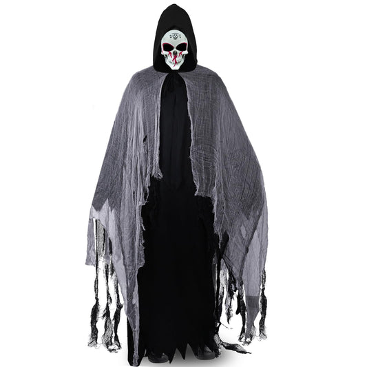 Disfraz de Parca para Hombre, Costume da Fantasma per Halloween con Máscara y Pegatinas, Disfraz Miedo Adulto Nero, Costume Espeluznante per Halloween, Carnevale, Festa di Hallowee,Cosplay
