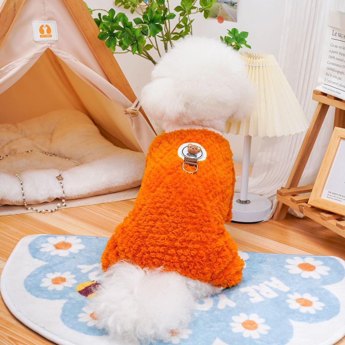 Abrigo Pijamas para Perro,Peluche de Cuatro Patas para Mascotas,Abrigo para Perros pequeños,Pijamas de Invierno para Perros Pequeños Ropa Cálida,cálido Suave para Mascotas (Naranja, L)
