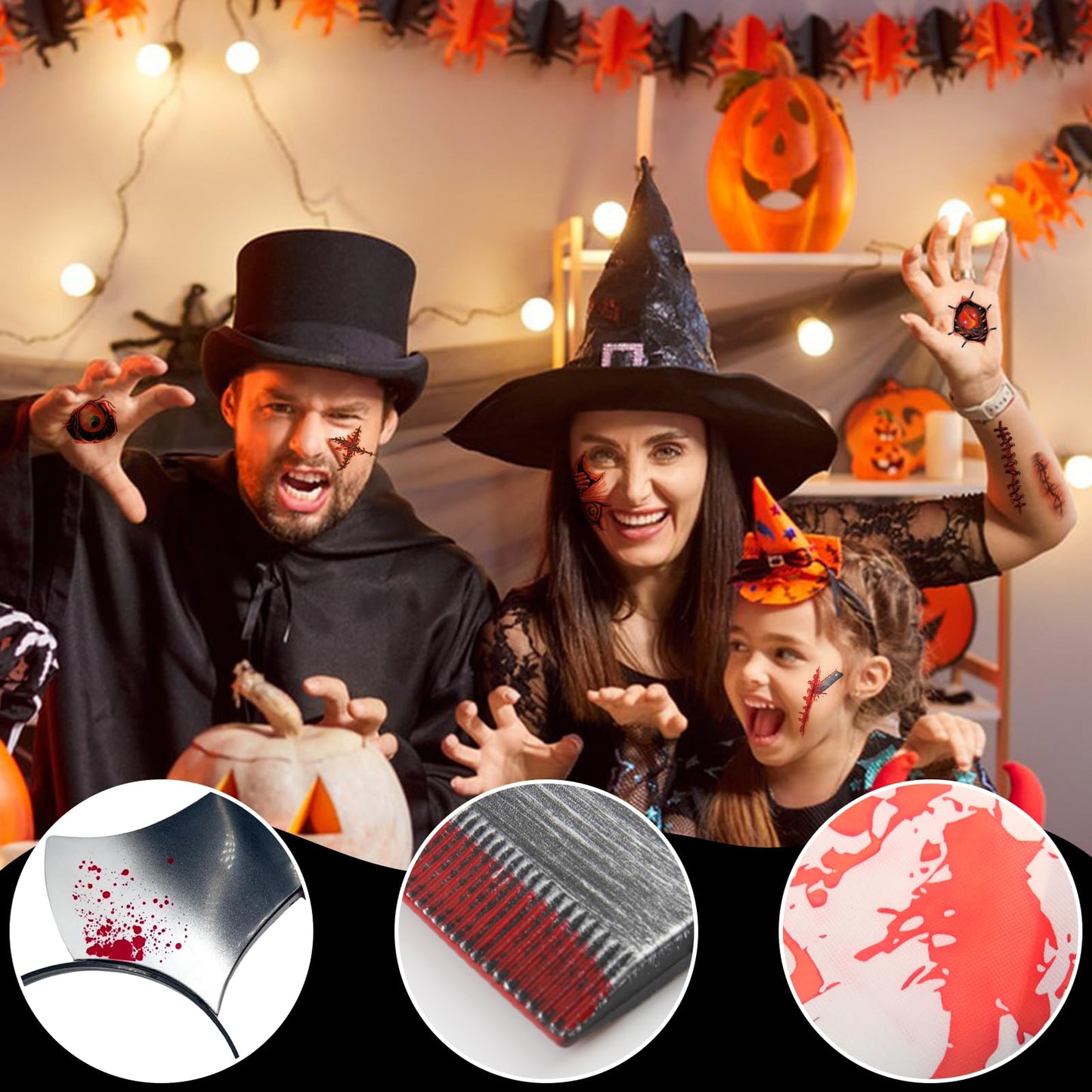 Disfraz de Carnicero de Halloween, Terror Carnicero Disfraces con Delantal Sangriento, Tocado de Hacha Sangriento, Machete, 30 Tattoo Scars Zombie para fiestas de terror de Halloween