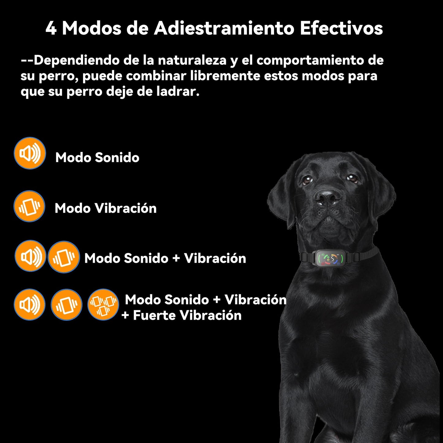 Collar Antiladridos Automático para Perros,Detección Inteligente de Ladridos con Modos de Vibración/Sonido/Fuerte Vibración,Resistente al Agua y Recargable,Adecuado para Perros Grandes y Medianos