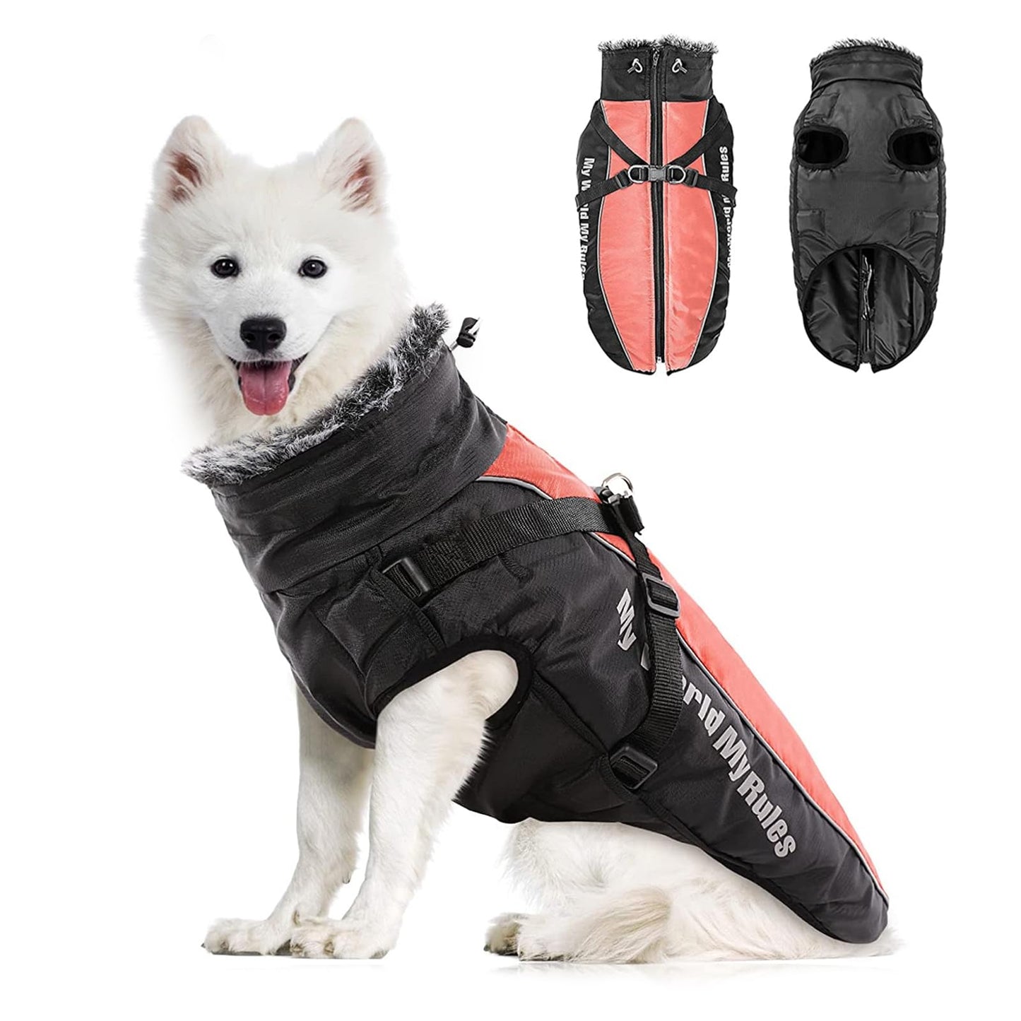 Abrigo para Perro de Invierno,Impermeable Chaqueta de Invierno para Perros con Arnés,Resistente al Viento,Ajustable,Reflectante Ropa para Mascotas Perros Pequeños, Medianos y Grandes
