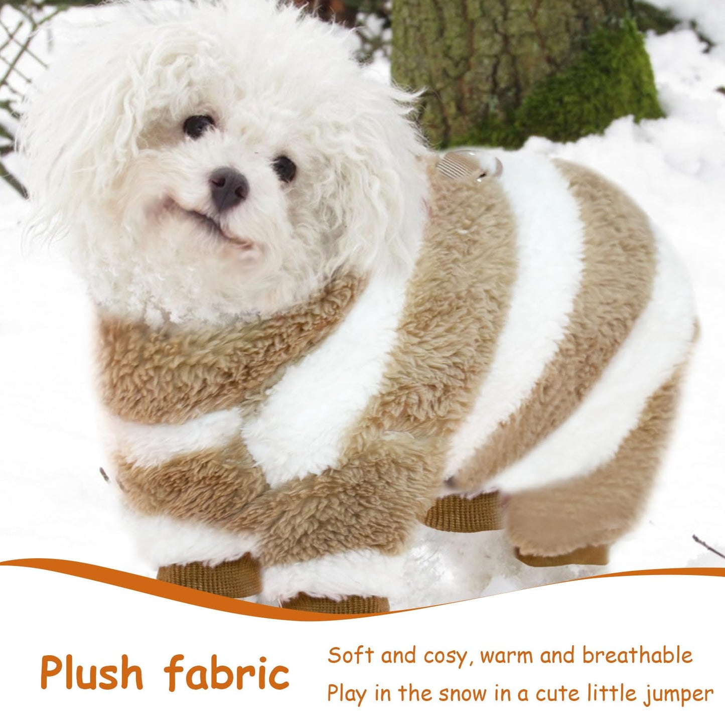 Suéter Perro Pequeño, yisight Ropa Perro Pequeño, Suéter a Rayas Perros, Chaqueta Invierno Perros, Cuatro Patas, Cálido Chaleco Prueba de Viento (Caqui Rayas, Large)