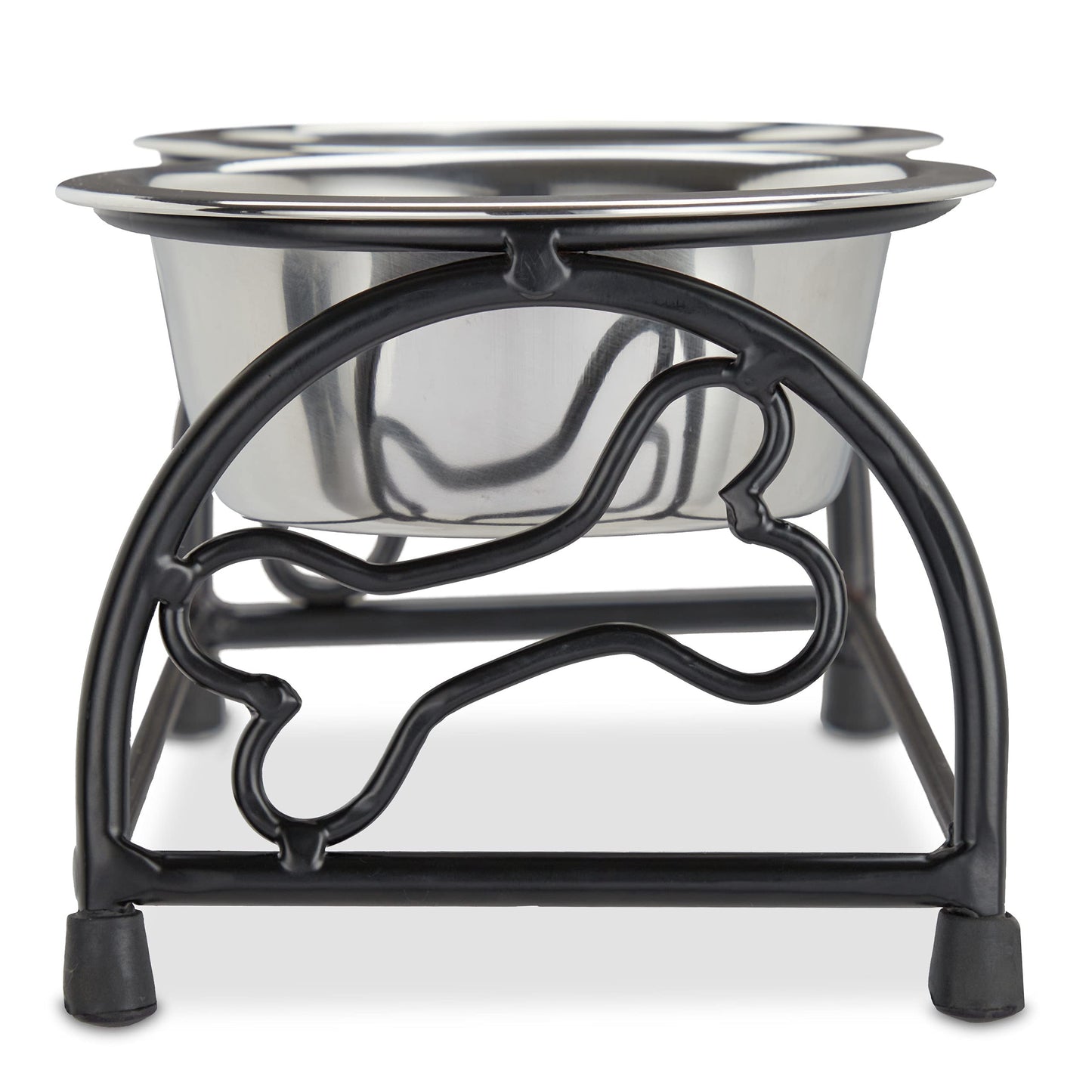 Relaxdays Set Comederos Perro con Soporte Elevado, Bebedero Mascota, 2 Cuencos Cachorro, Acero 300ml, Negro/Plateado