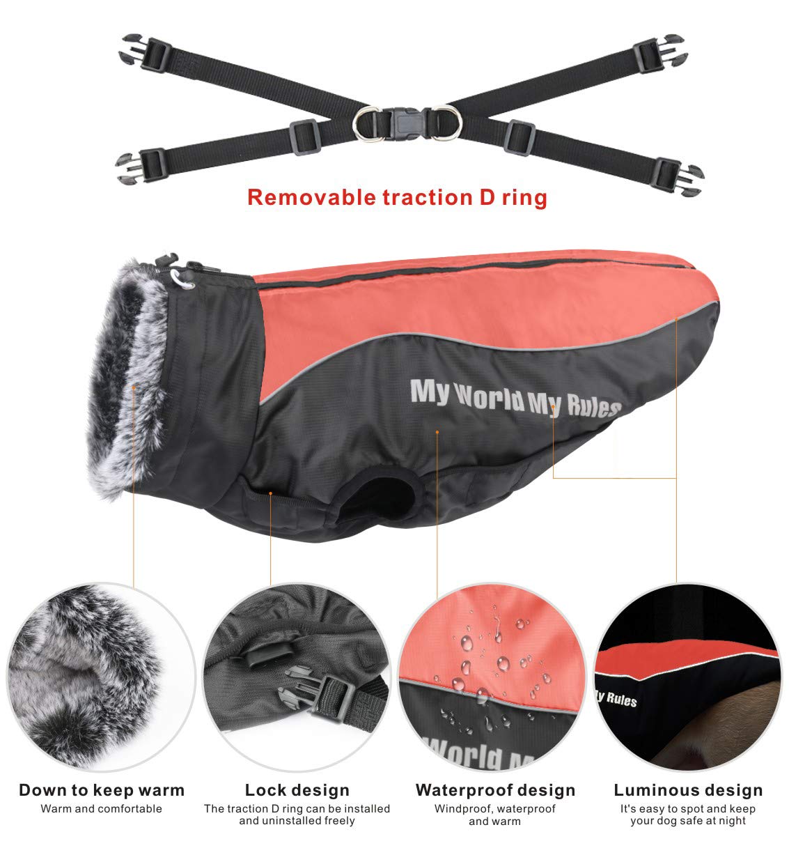 Abrigo para Perros Chaqueta cálida, Traje de Nieve Reflectante para Mascotas Deportes al Aire Libre Ropa Impermeable para Perros Chaleco para Perros Mediano Grande con Orificio para el arnés