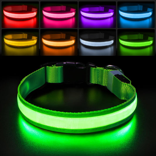 PcEoTllar Collar Luz para Perro Recargable, Collar LED Impermeable con 7 Colores Ajustable para Perros Pequeños, Medianos y Grandes