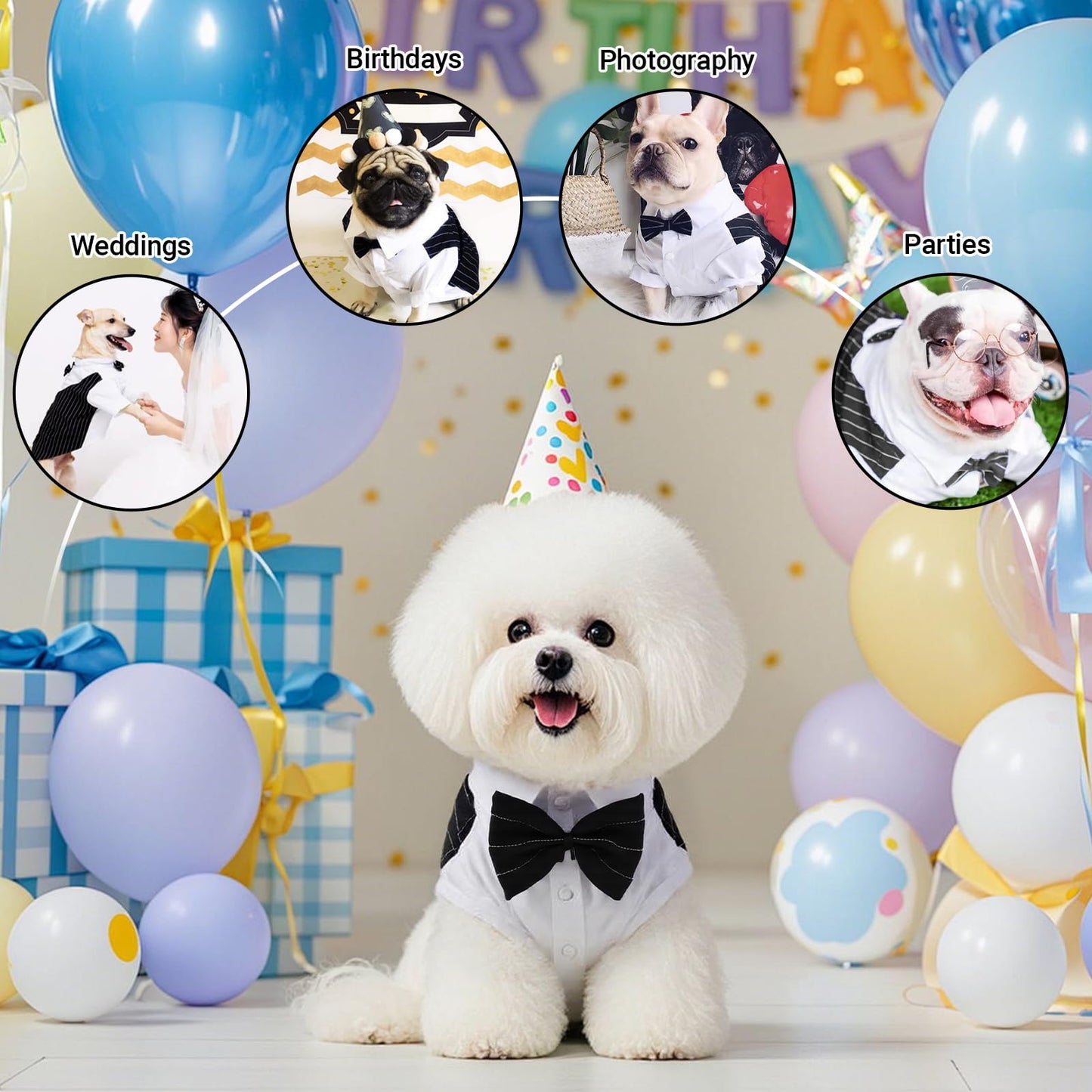 Disfraz Esmoquin Formal Perro, Ropa para Perros Pequeños, Traje de Corbatín de BodaPerro, Camisa de Caballero paraPerro, Disfraz Divertido de Halloween paraPerros, Traje para Mascotas (Large)