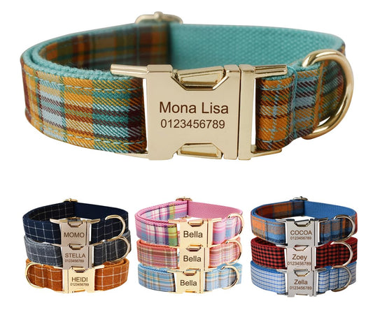 Collar de perro personalizado con hebilla de metal, collares personalizados para mascotas con nombre, número de teléfono y dirección grabados, cuadros