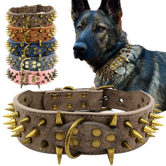 The Mighty Collar para perros, grande, con púas, protege el cuello de mordiscos, duradero y elegante, para perros grandes, gris, talla L