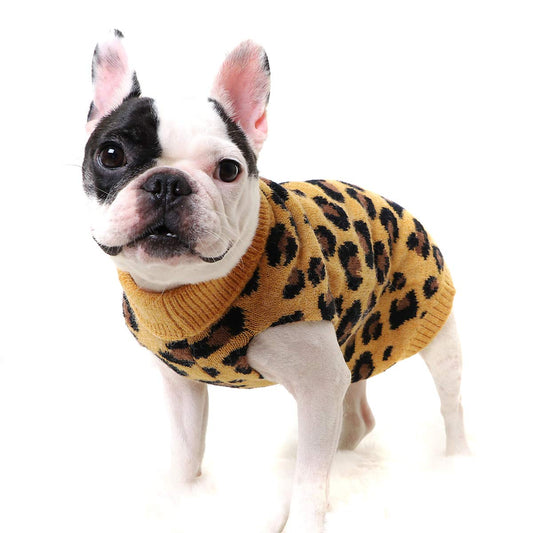 Abrigo Suéter para Perros Ropa de Invierno para Mascotas Patrón de Leopardo Ropa de Abrigo para Cachorros
