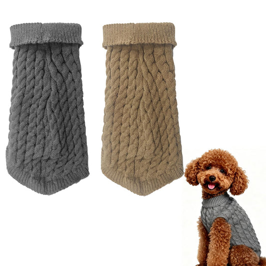 Abrigo Suéter para perros, 2 unidades, cuello alto, jersey de punto de invierno, cálido, suave, elástico, ropa para perros pequeños, medianos y grandes, cachorros, gatos, juego en gris y marrón (M)