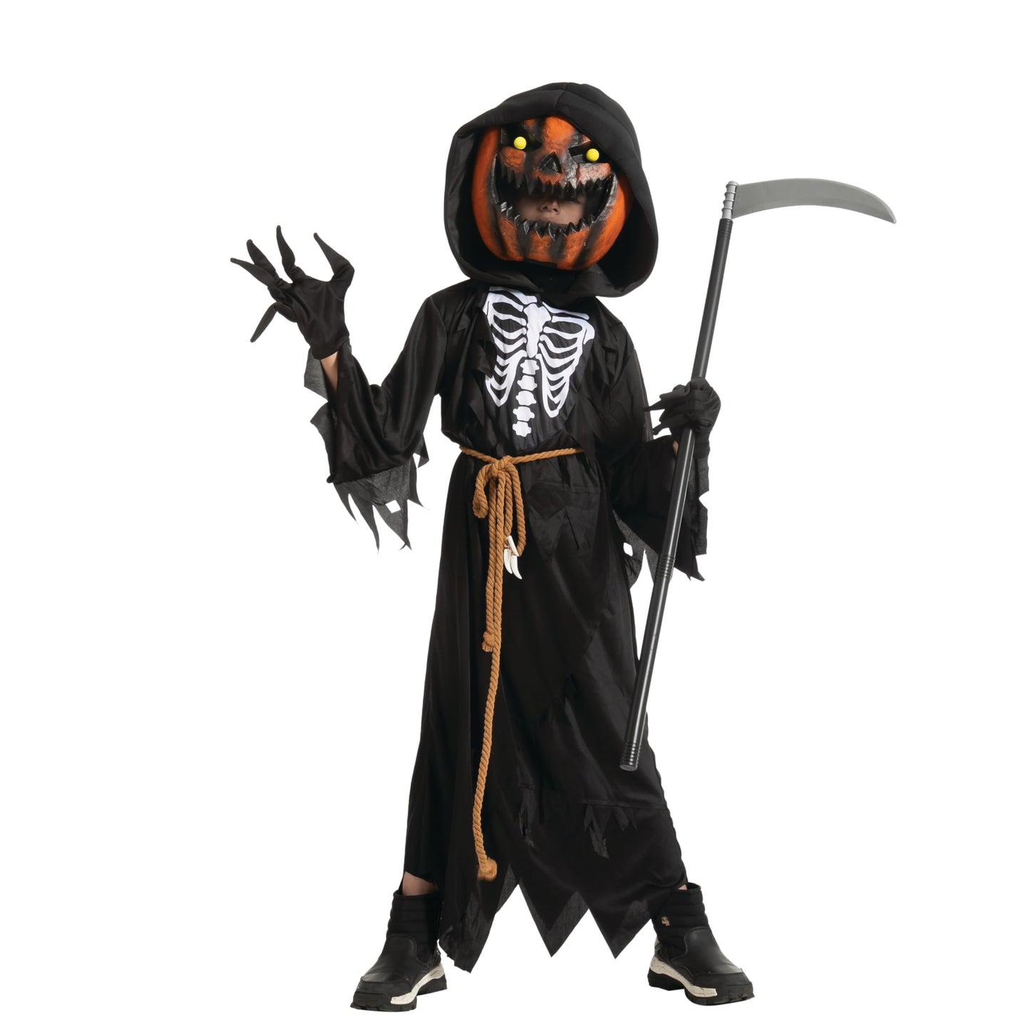 Disfraz de espantapájaros y calabaza para niño de Halloween con cabeza de calabaza para cosplay y juegos de rol (extragrande (12-14 años))