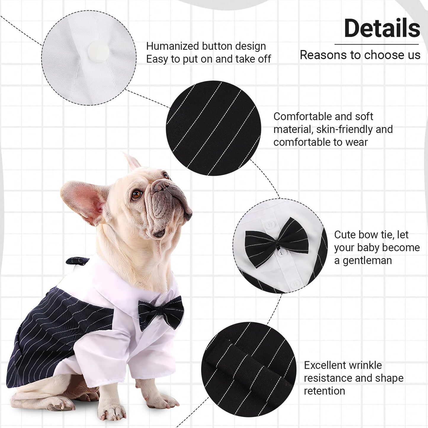 Disfraz Esmoquin Formal Perro, Ropa para Perros Pequeños, Traje de Corbatín de BodaPerro, Camisa de Caballero paraPerro, Disfraz Divertido de Halloween paraPerros, Traje para Mascotas (Large)
