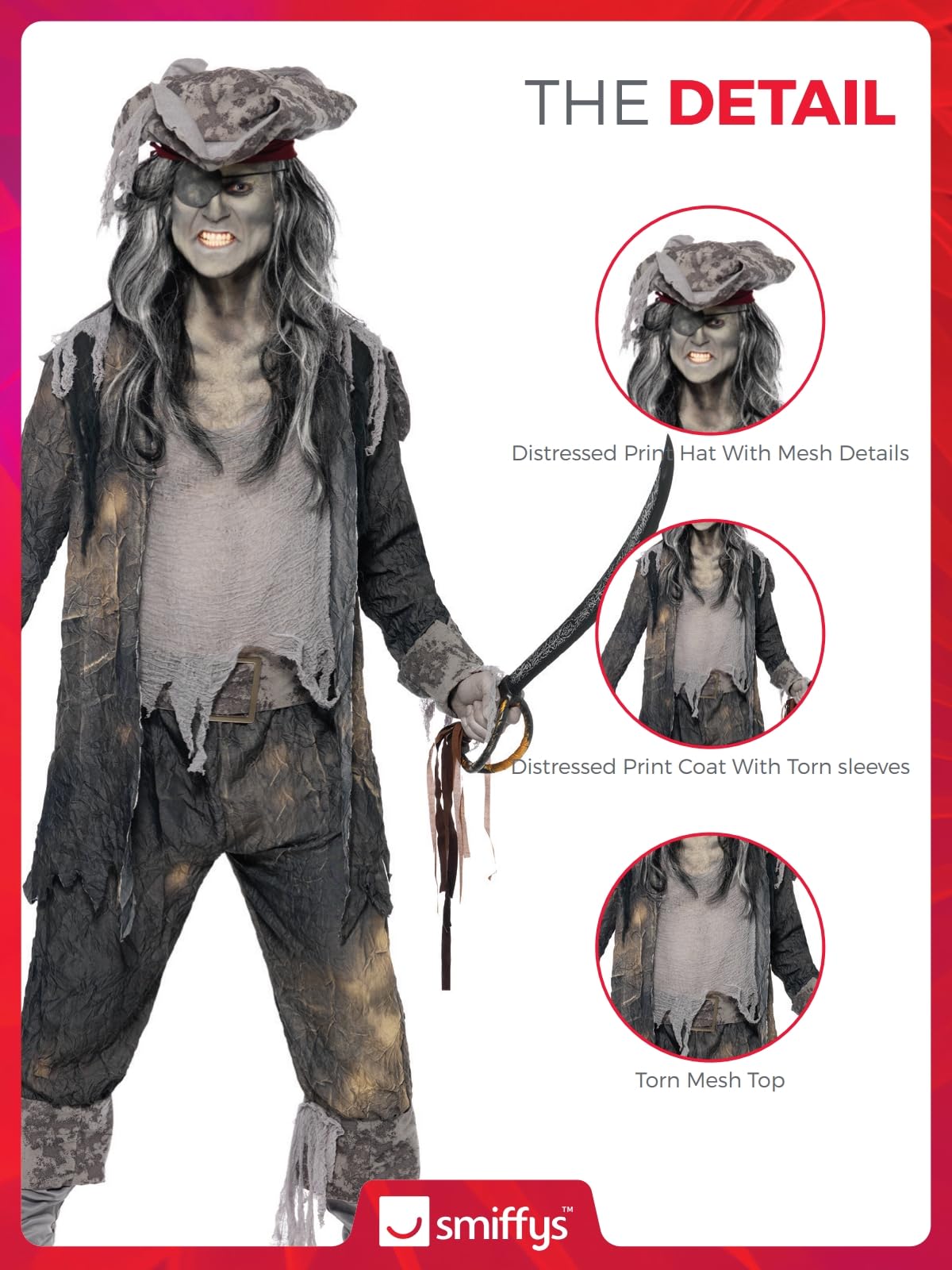Disfraz de espíritu de Ghost Ship, con chaqueta, pantalón y sombrero Halloween