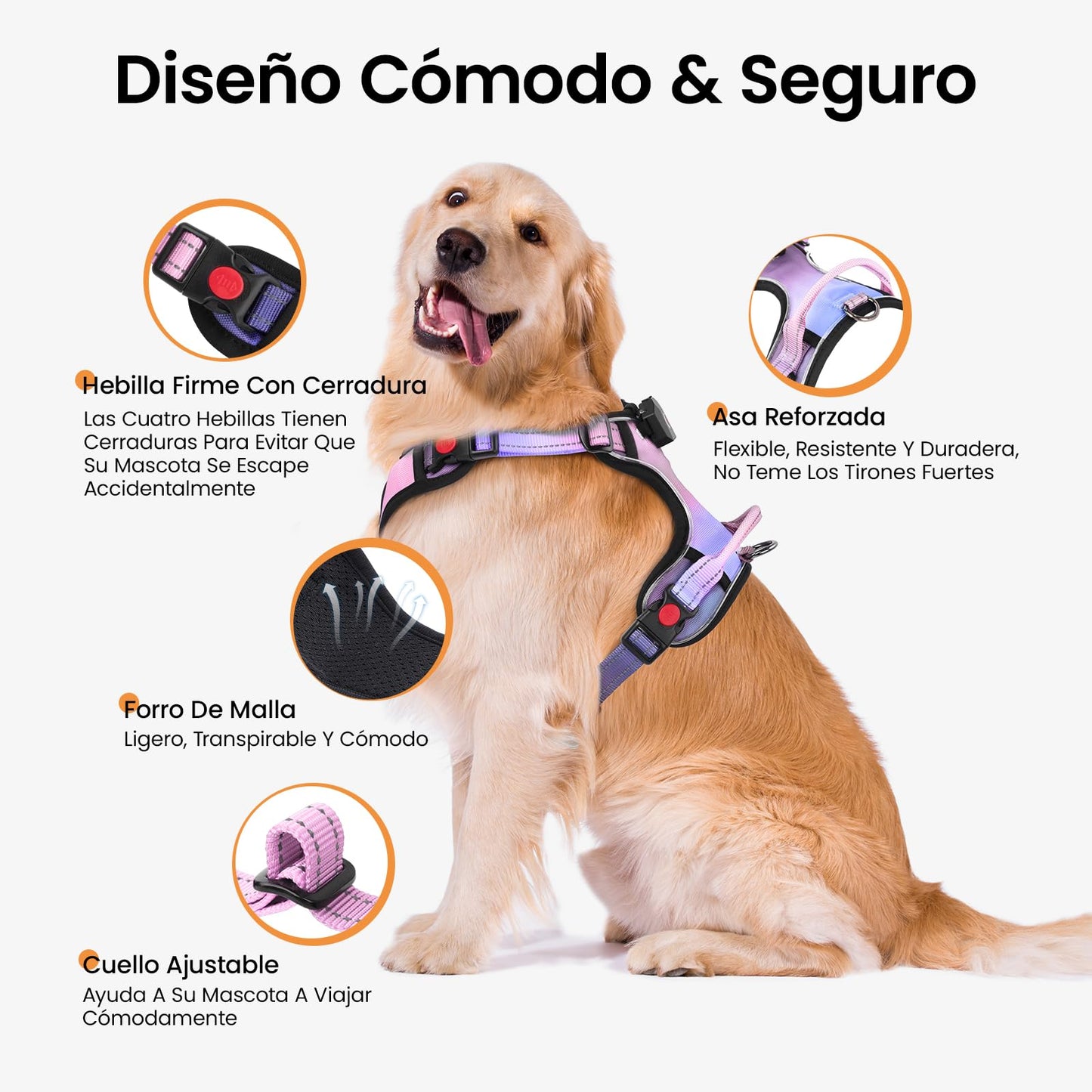 Arnés led de Perro Luminoso Talla M con Asa, Arnés Perro Ajustable con Luz Recargable 3 Modos de Iluminación, Bandas Reflectantes, Fácil de Poner para Perros Pequeños y Medianos